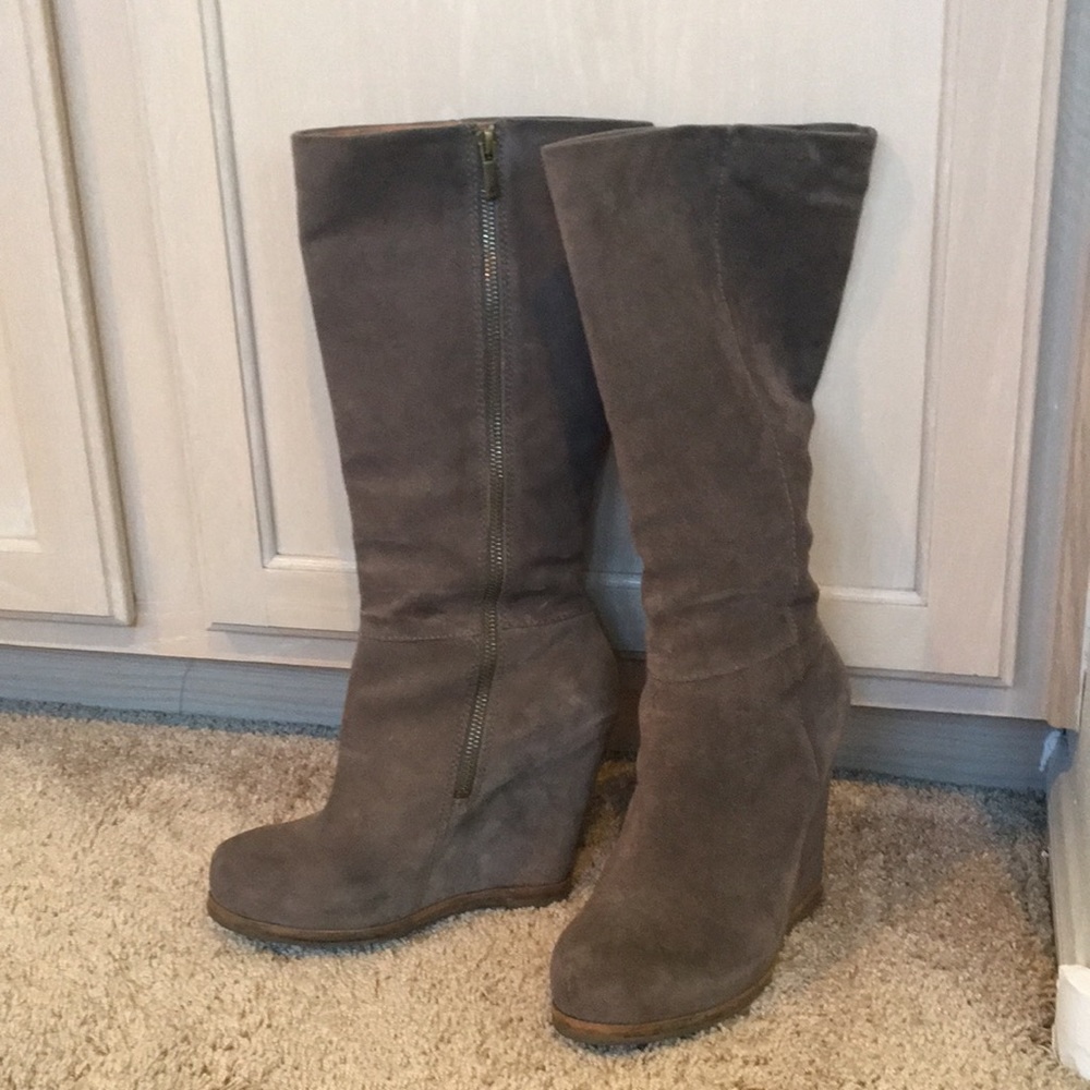 Platform, wedge, suede knee high boots